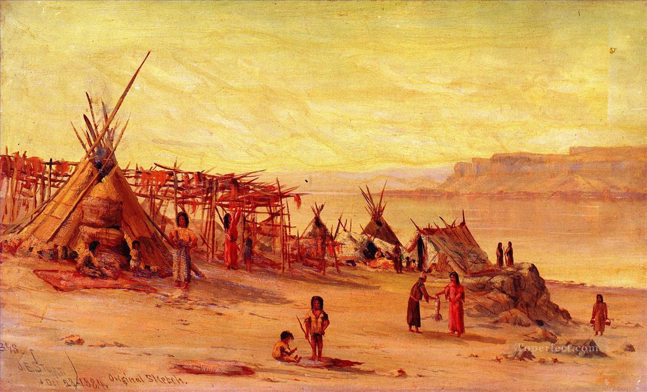 James Everett Stuart xx Indian Camp near Celilo Oil Paintings
